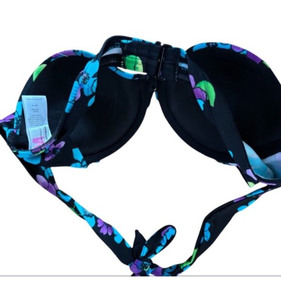 Maidenform Swimwear 2 Piece Bathing Suit Black & Blue Print Large Bottom 34B Top - Picture 6 of 6